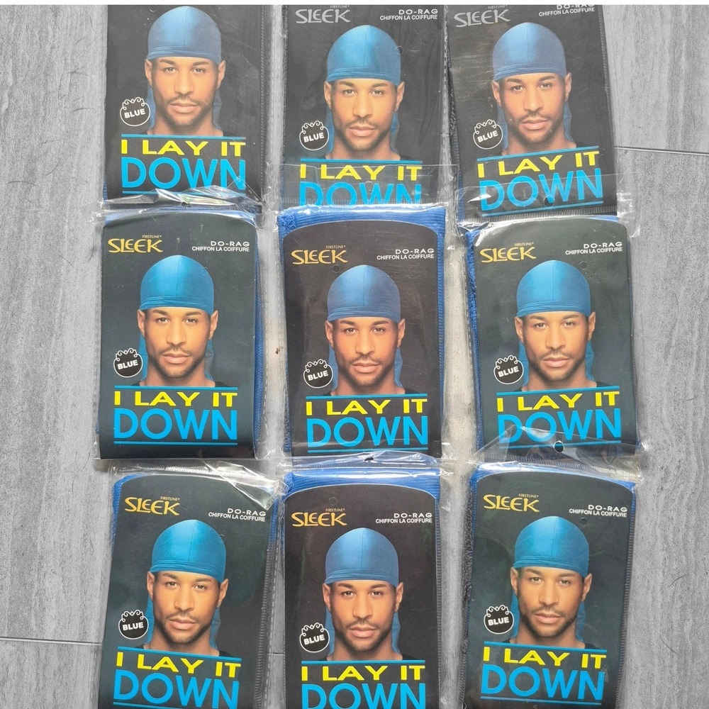 9 Pack Firstline Sleek Chiffon Do-Rag Blue I Lay It Down Wave Cap Mens Hair